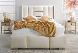 Arriana Panel Bed Cream Plush Velvet