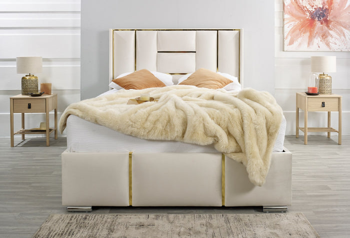 Arriana Panel Bed Cream Plush Velvet