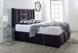 Arriana Panel Bed Black Plush Velvet